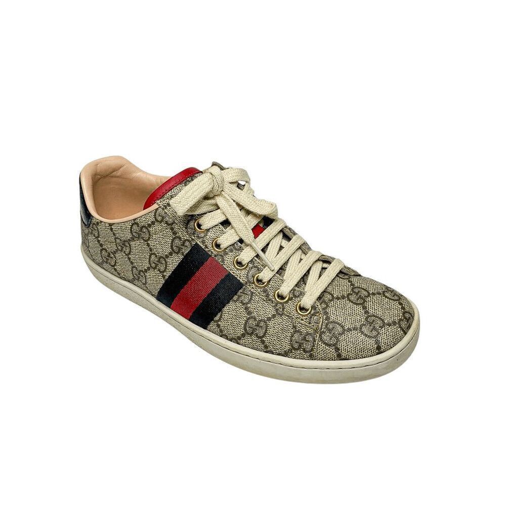 Gucci Ace Web Stripe Double GG Sneaker Beige Monogram EU 36.5 US 6.5 Lace Up